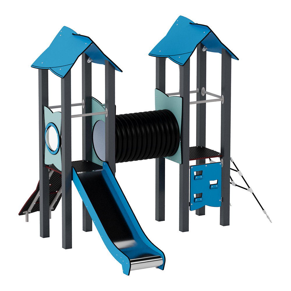 Doppel-Spielturm aus Metall mit Tunnel, Kletterwand und Rutsche – Urbi Me Set 4 - NV60004MP B b 25