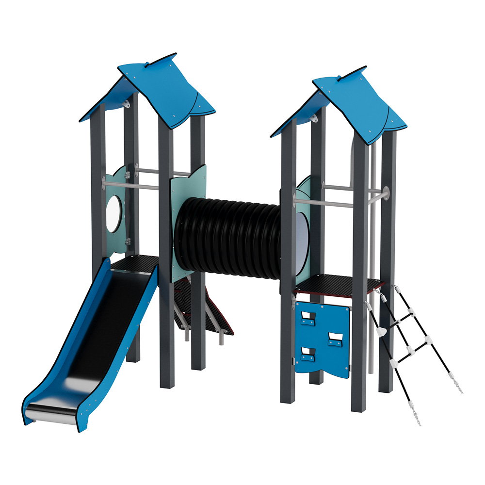 Doppel-Spielturm aus Metall mit Tunnel, Kletterwand und Rutsche – Urbi Me Set 4 - NV60004MP B c 25