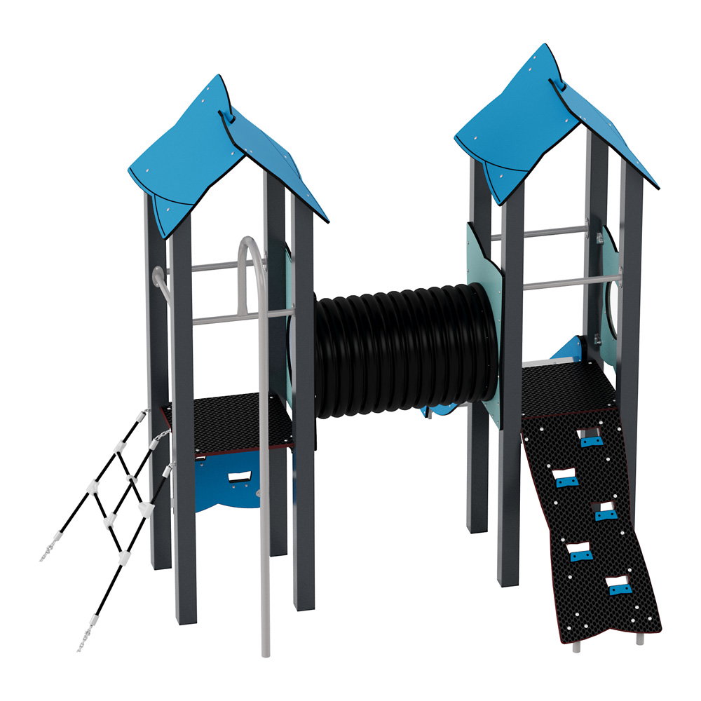 Doppel-Spielturm aus Metall mit Tunnel, Kletterwand und Rutsche – Urbi Me Set 4 - NV60004MP B d 25