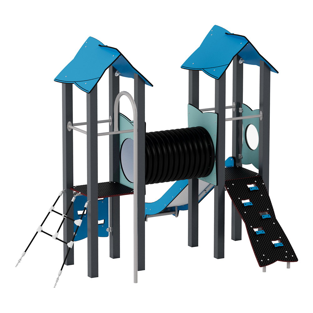 Doppel-Spielturm aus Metall mit Tunnel, Kletterwand und Rutsche – Urbi Me Set 4 - NV60004MP B e 25