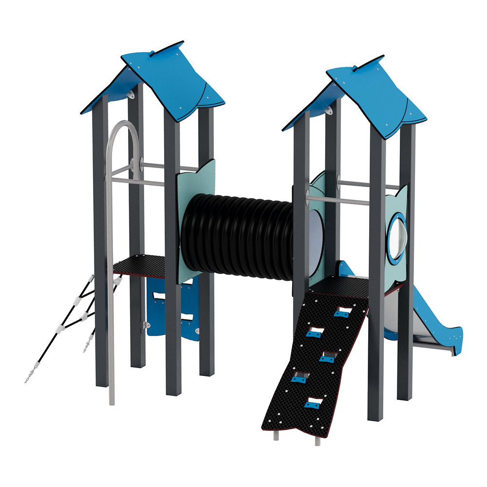 Doppel-Spielturm aus Metall mit Tunnel, Kletterwand und Rutsche – Urbi Me Set 4 - NV60004MP B f 25