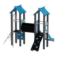 Doppel-Spielturm aus Metall mit Tunnel, Kletterwand und Rutsche - Urbi Me Set 4 – Bild 12