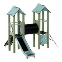 Doppel-Spielturm aus Metall mit Tunnel, Kletterwand und Rutsche - Urbi Me Set 4 – Bild 9