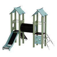 Doppel-Spielturm aus Metall mit Tunnel, Kletterwand und Rutsche - Urbi Me Set 4 – Bild 8