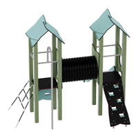 Doppel-Spielturm aus Metall mit Tunnel, Kletterwand und Rutsche - Urbi Me Set 4 – Bild 7