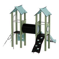 Doppel-Spielturm aus Metall mit Tunnel, Kletterwand und Rutsche - Urbi Me Set 4 – Bild 5