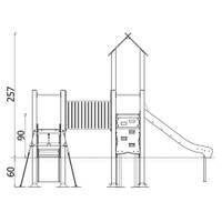 Doppel-Spielturm aus Metall mit zwei Rutschen, Tunnel und Kletterrampe - Urbi Me Set 5 – Bild 19