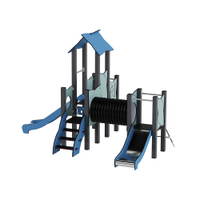 Doppel-Spielturm aus Metall mit zwei Rutschen, Tunnel und Kletterrampe - Urbi Me Set 5 – Bild 16