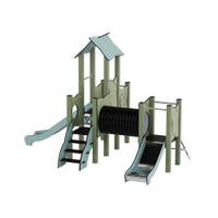 Doppel-Spielturm aus Metall mit zwei Rutschen, Tunnel und Kletterrampe - Urbi Me Set 5 – Bild 8