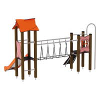 Doppel-Spielturm mit Seilbrücke, Rutsche und Feuerwehrstange - Urbi H Set 6 – Bild 21