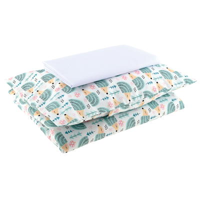 Bettwäscheset klein, mit Kissen und Decke, weiß mit Igelchen