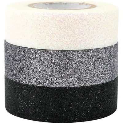 Glitterklebeband, 3er-Set – silber/schwarz