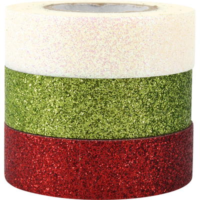 Glitterklebeband, 3er-Set – rot/grün