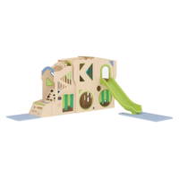 Spielburg Owlaf Traumwelt mit Kletterwand und Rutsche - Owlaf Playhouse Set of 5 Natural View04