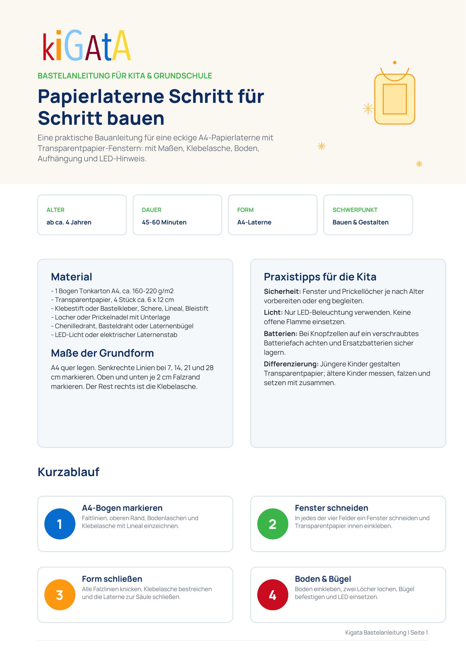 PDF-Vorschau zu Laterne basteln in der Kita: Kreative Ideen & Vorlagen für Kinder