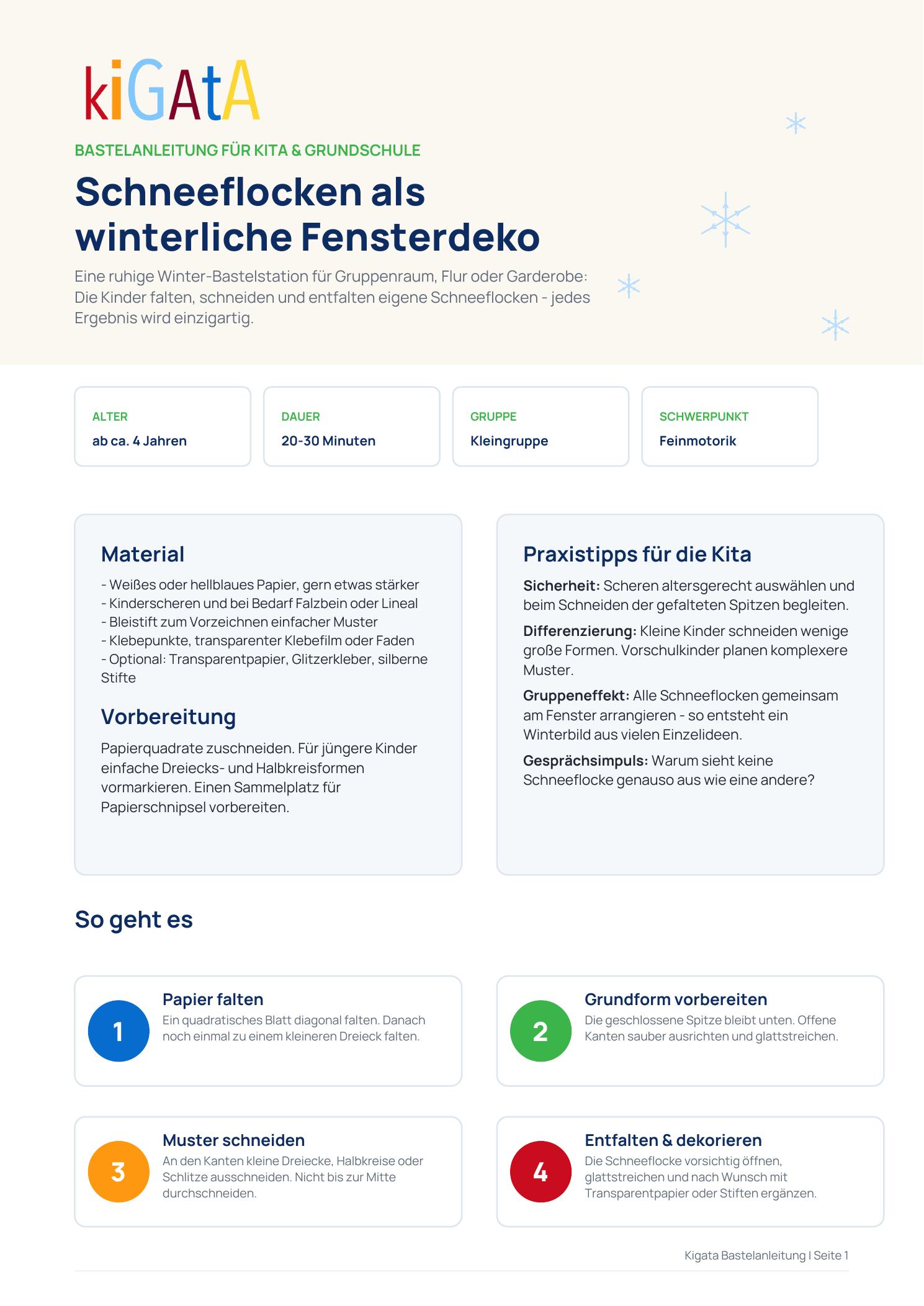 PDF-Vorschau zu Schneeflocken basteln mit Kindern: Winterliche Fensterdeko für die Kita