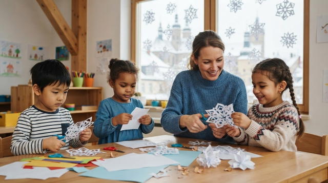 Schneeflocken basteln mit Kindern: Winterliche Fensterdeko für die Kita